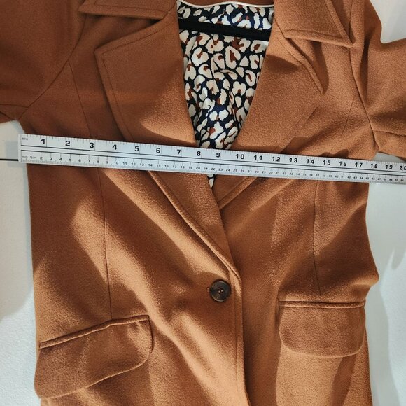 Camel Brown Longline Coat With Leopard-Print Lining Single-Button Closure Skies - Picture 9 of 15